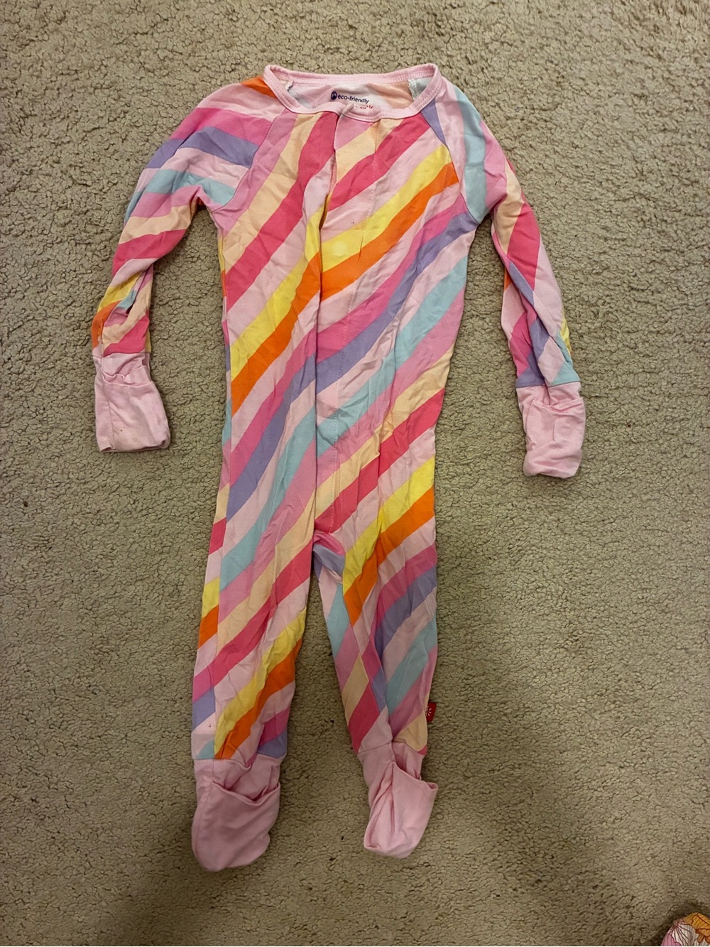 Kids Rainbow Striped One-Piece Pajamas - Pink Multicolor